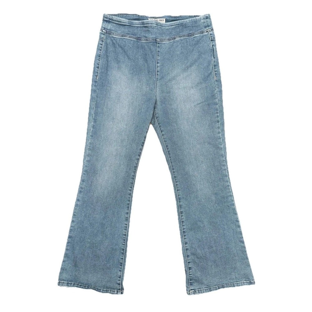 We The Free Flare Jeans M Blue Pull On Stretch Boho Hippie Retro 70s Style